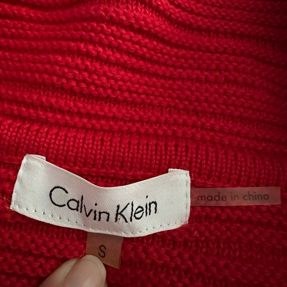 EUC CALVIN KLEIN Sweater Womans Red Cable Knit Cowl Neck Long Sleeve Pullover - Picture 2 of 3